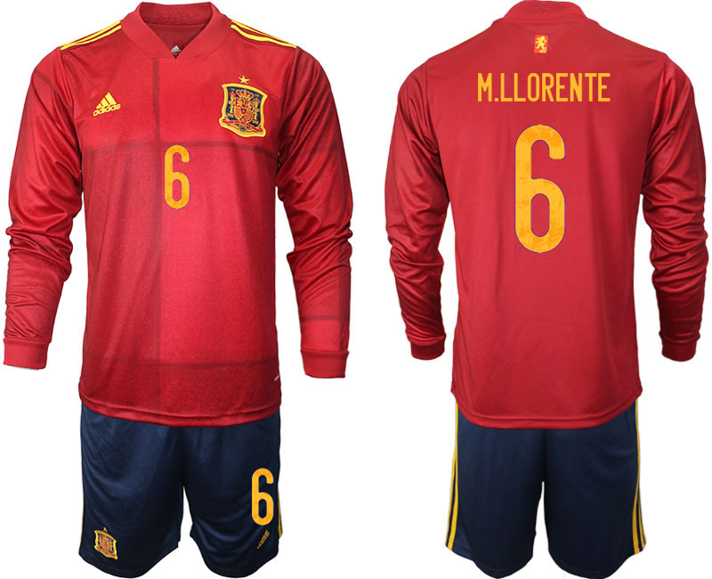 Cheap Men 2021 European Cup Spain home Long sleeve 6 soccer jerseys